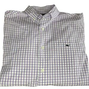 Vineyard Vines Classic Fit Tucker Shirt Purple Gingham Plaid Stretch